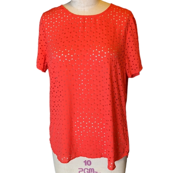 Banana Republic Sheer Polka Dot Orange Short Sleeve Blouse Women's Size Medium - Picture 2 of 5